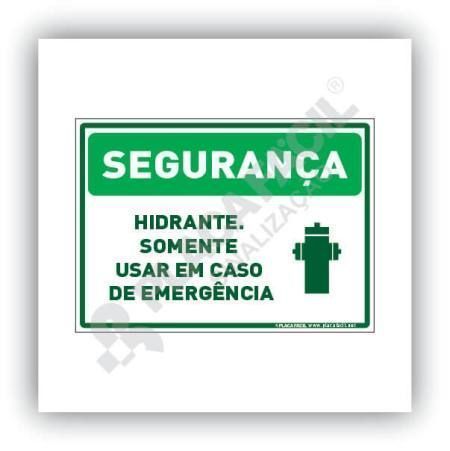 Placa Segurança Hidrante Usar Em Caso de Emergência