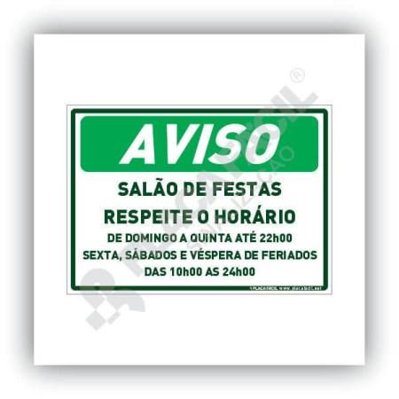 Placa aviso Salão De Festas Respeite Horário